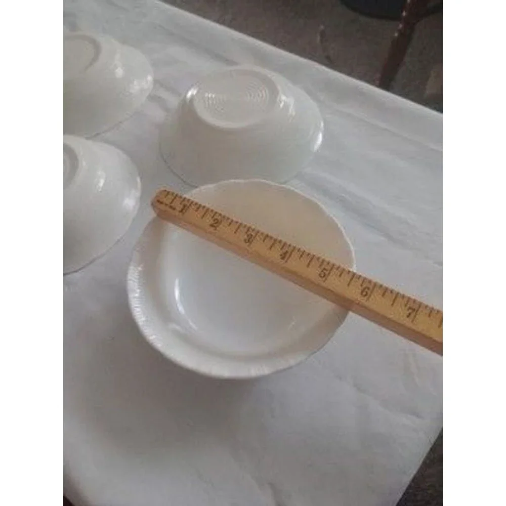Milk Glass Embossed Scalloped Rim Small Bowls Set Of 4 White Spanish Lace Detail