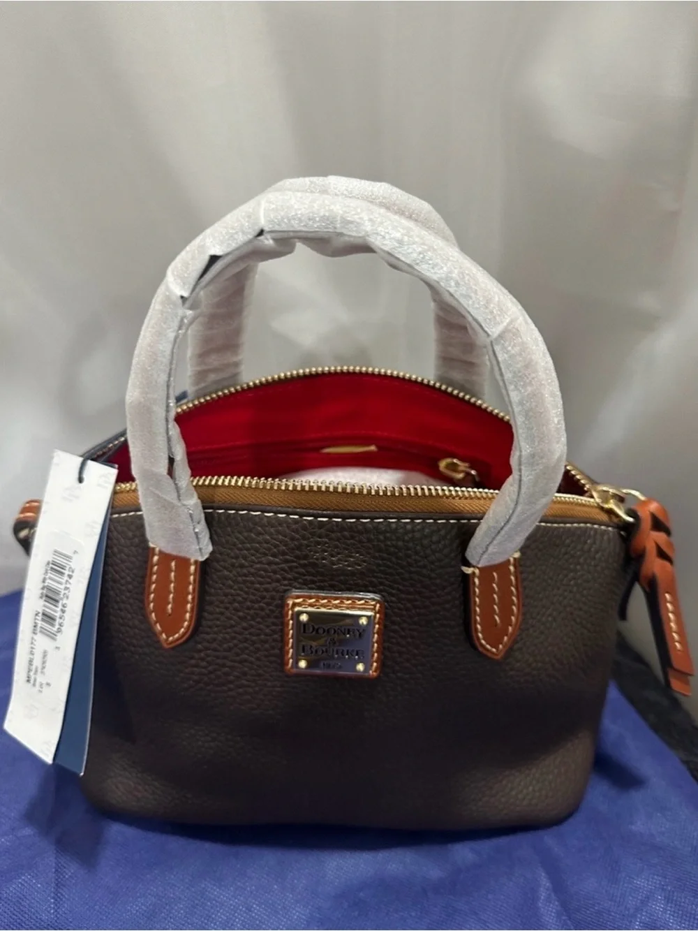Dooney and Bourke Brown Pebbled Leather Satchel with matching card holder NWT B5