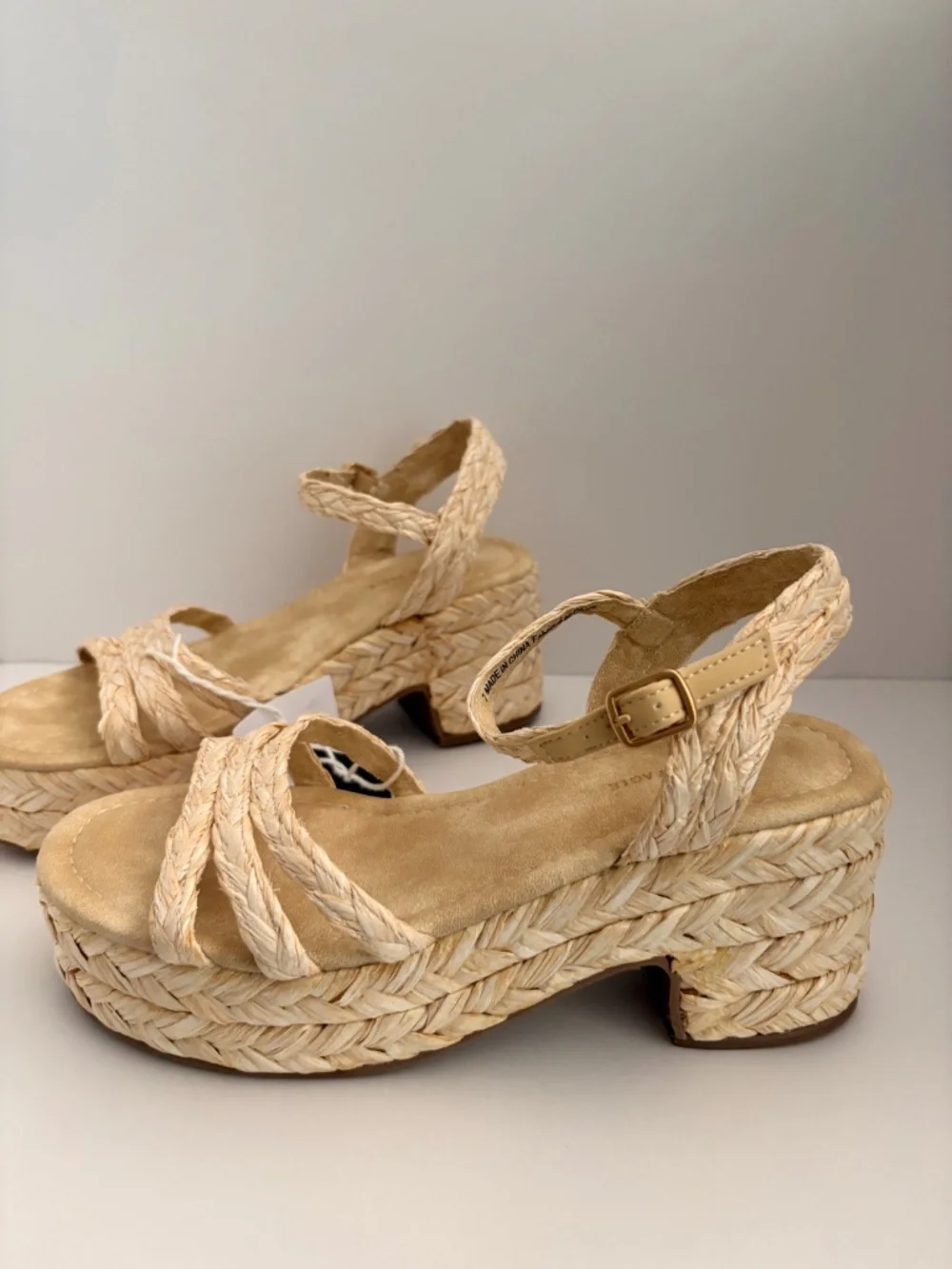 American Eagle Natural Raffia Braided Platform Espadrille Heeled Sandals