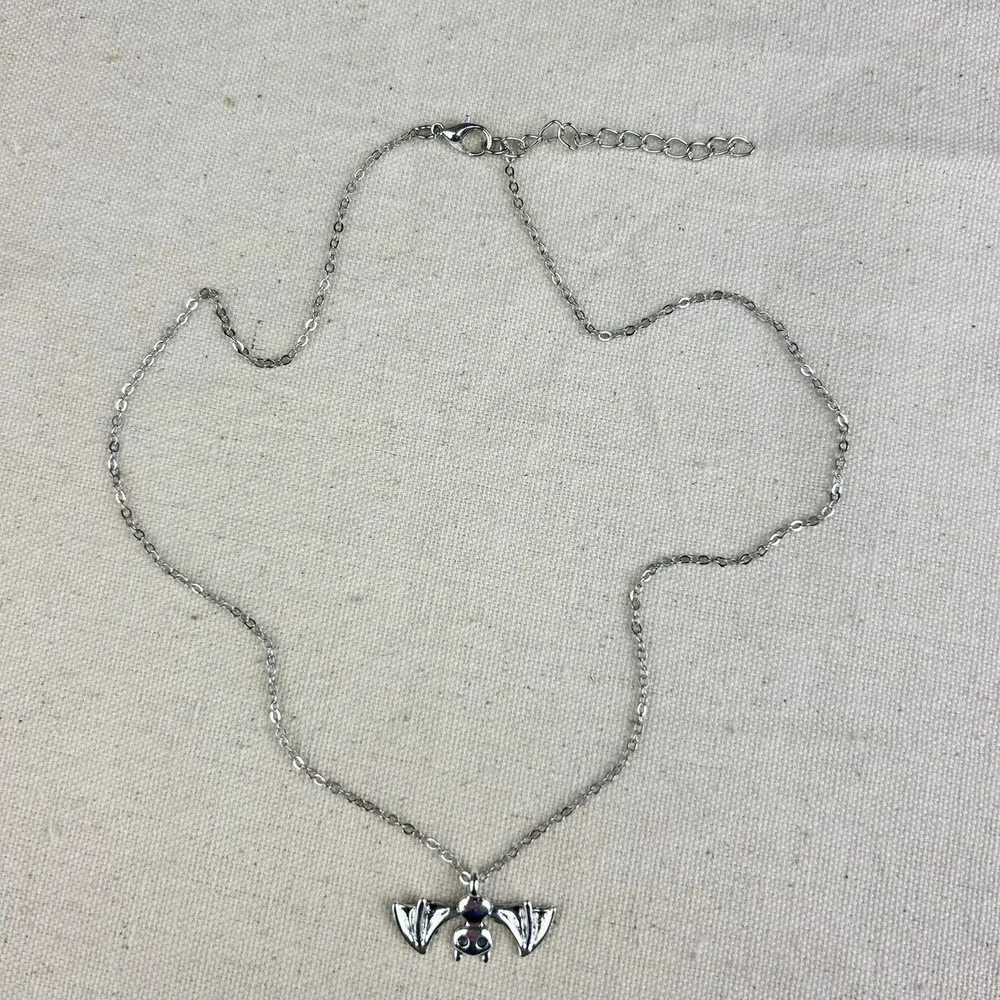 Vintage Y2K silver bat opium cyber punk style necklace