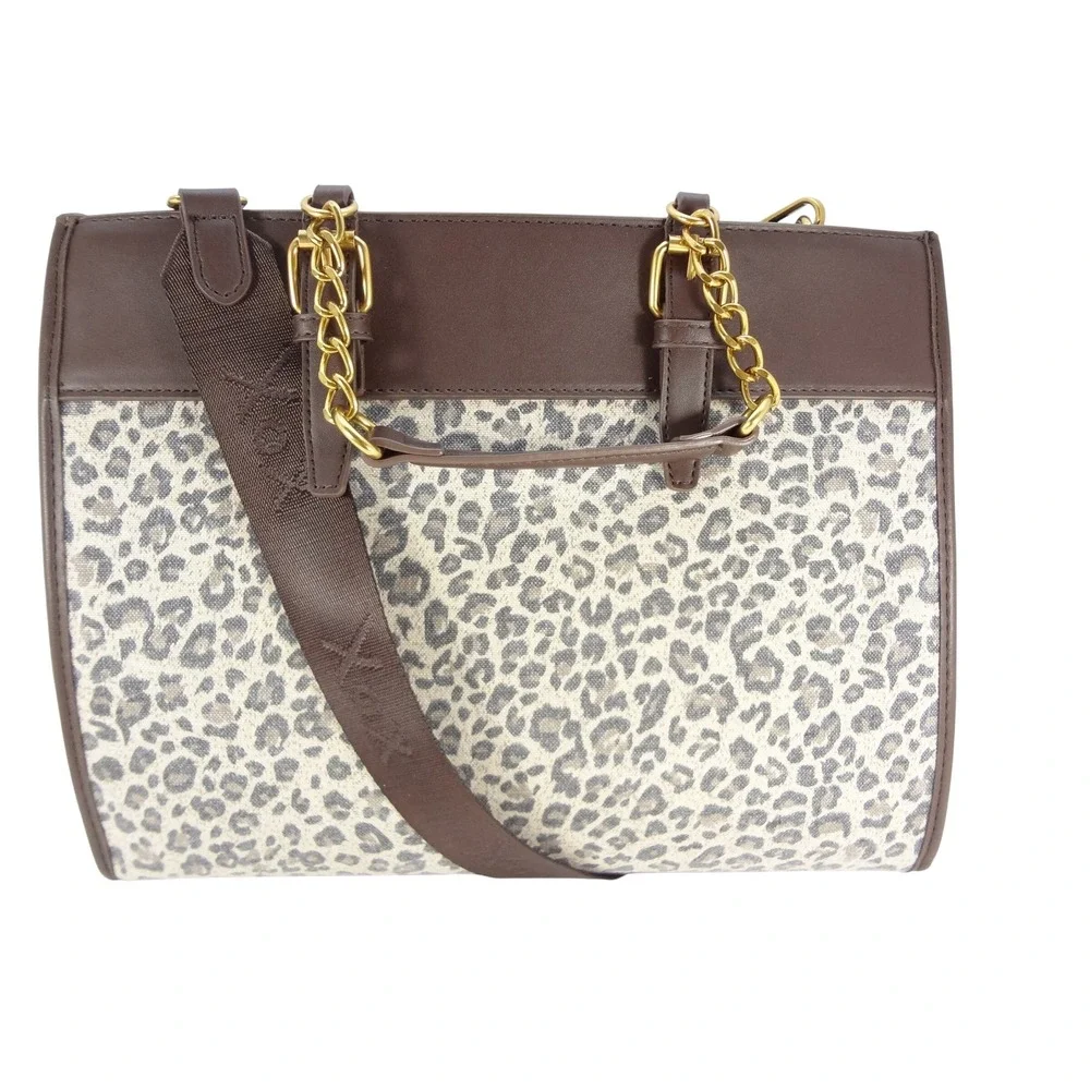 Betsey Johnson Xobeca Satchel Brown New Leopard Print Chain Crossbody
