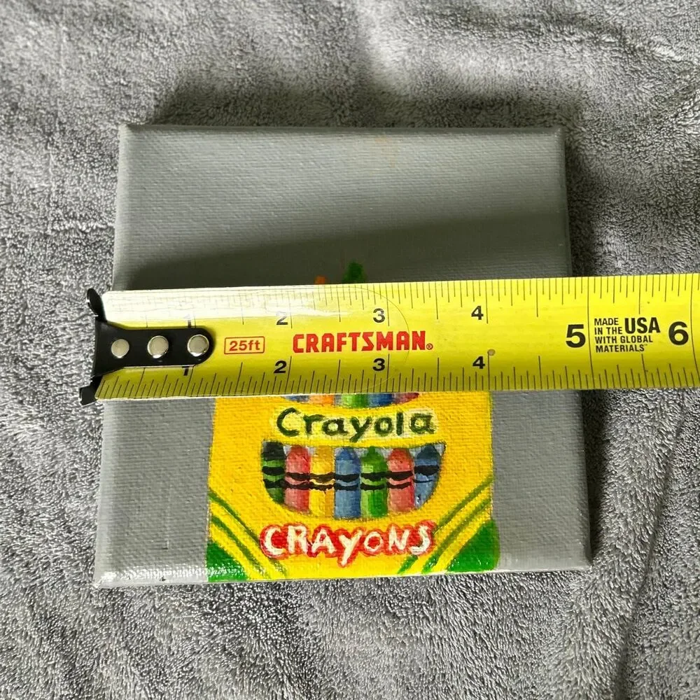 VTG Handmade Painted Crayola Crayons Painted On Canvas Wall Sign Decor Mini