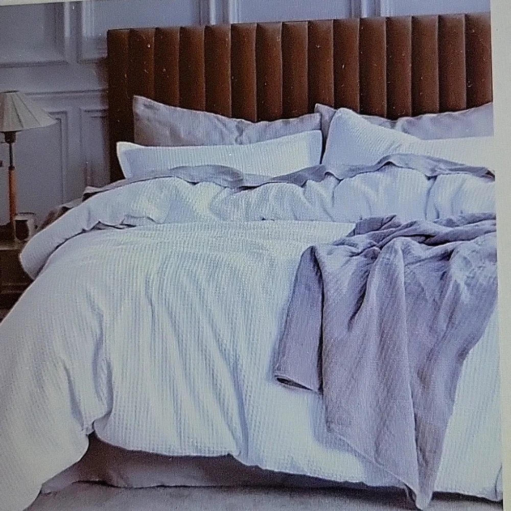 Bedsure white 100% cotton waffle weave duvet cover 3pc set Full Queen 90x90