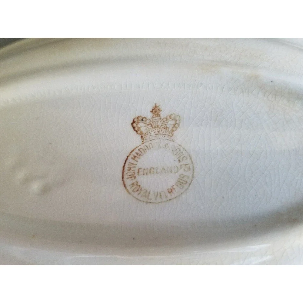 Vintage John Maddock & Sons Royal Vitreous Gold Royal Blue Red Oval Dish