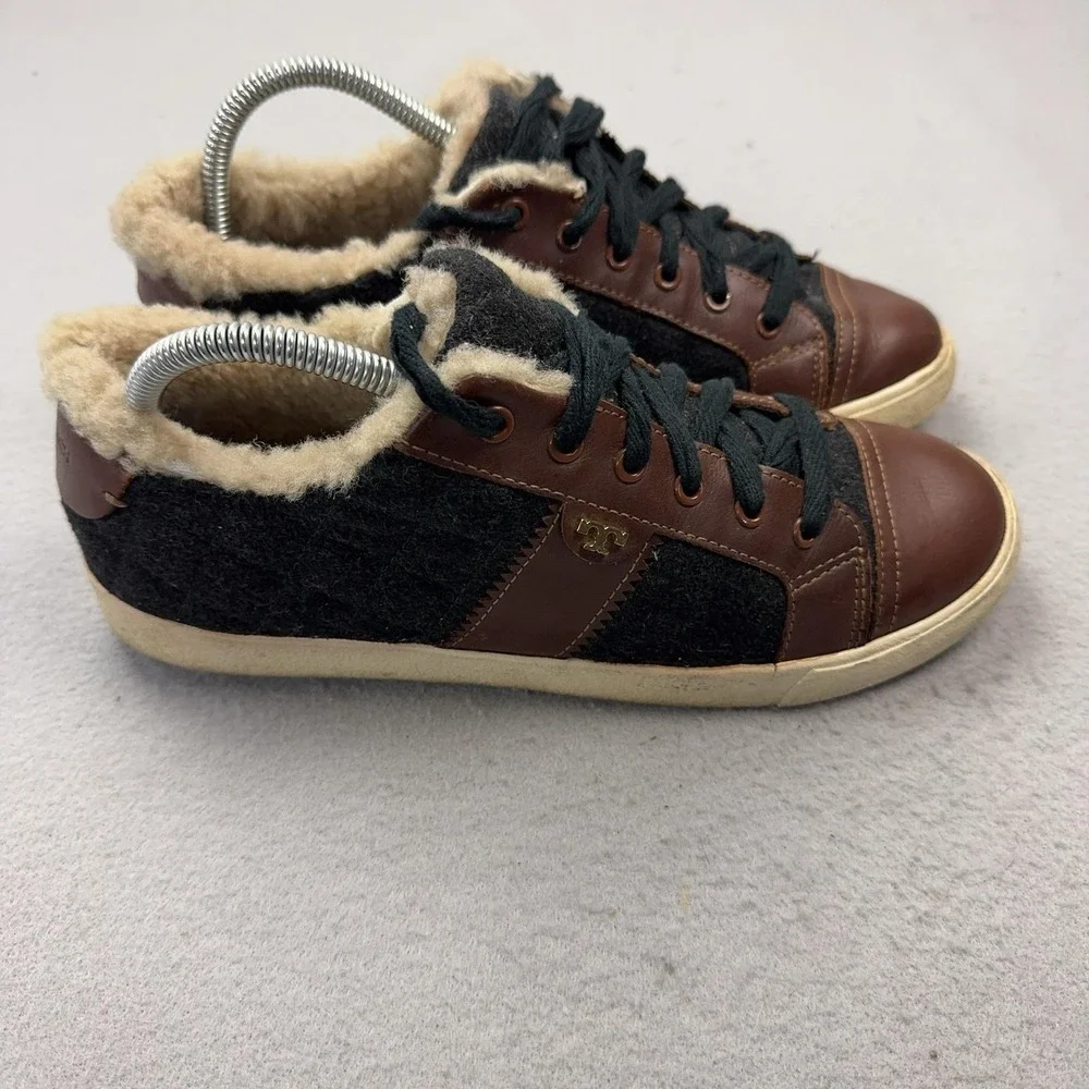Tory Burch Shearling Wool Felt Shoes Womens Size 9 Brown Low Top Casual Sneakers