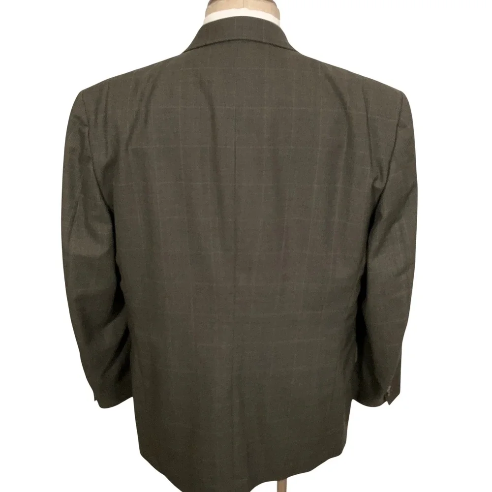 Stafford Blazer Jacket Mens 44R Olive Green Plaid 3-Button Traditional Classic