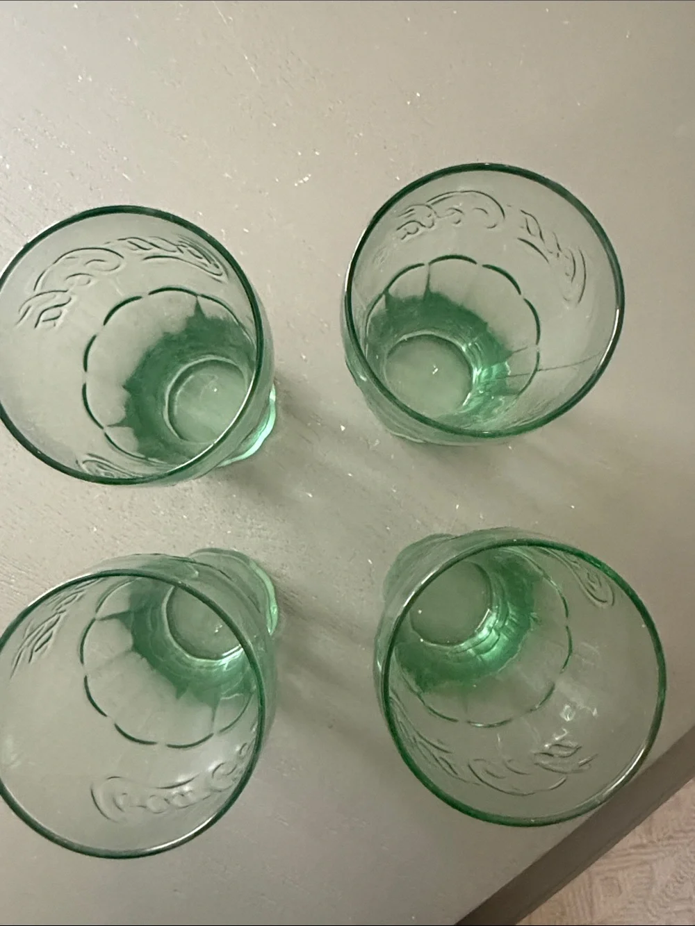 Vintage Coca-Cola Libbey Green Glass Tumblers Stands approx 4.5 inches tall