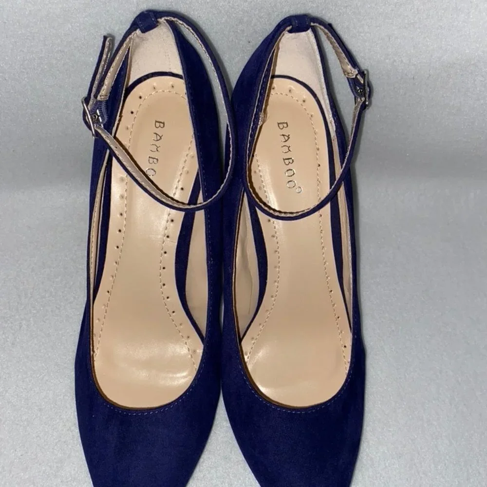 Bamboo Size 8 1/2 Cobalt Blue Ankle Strap Wedges