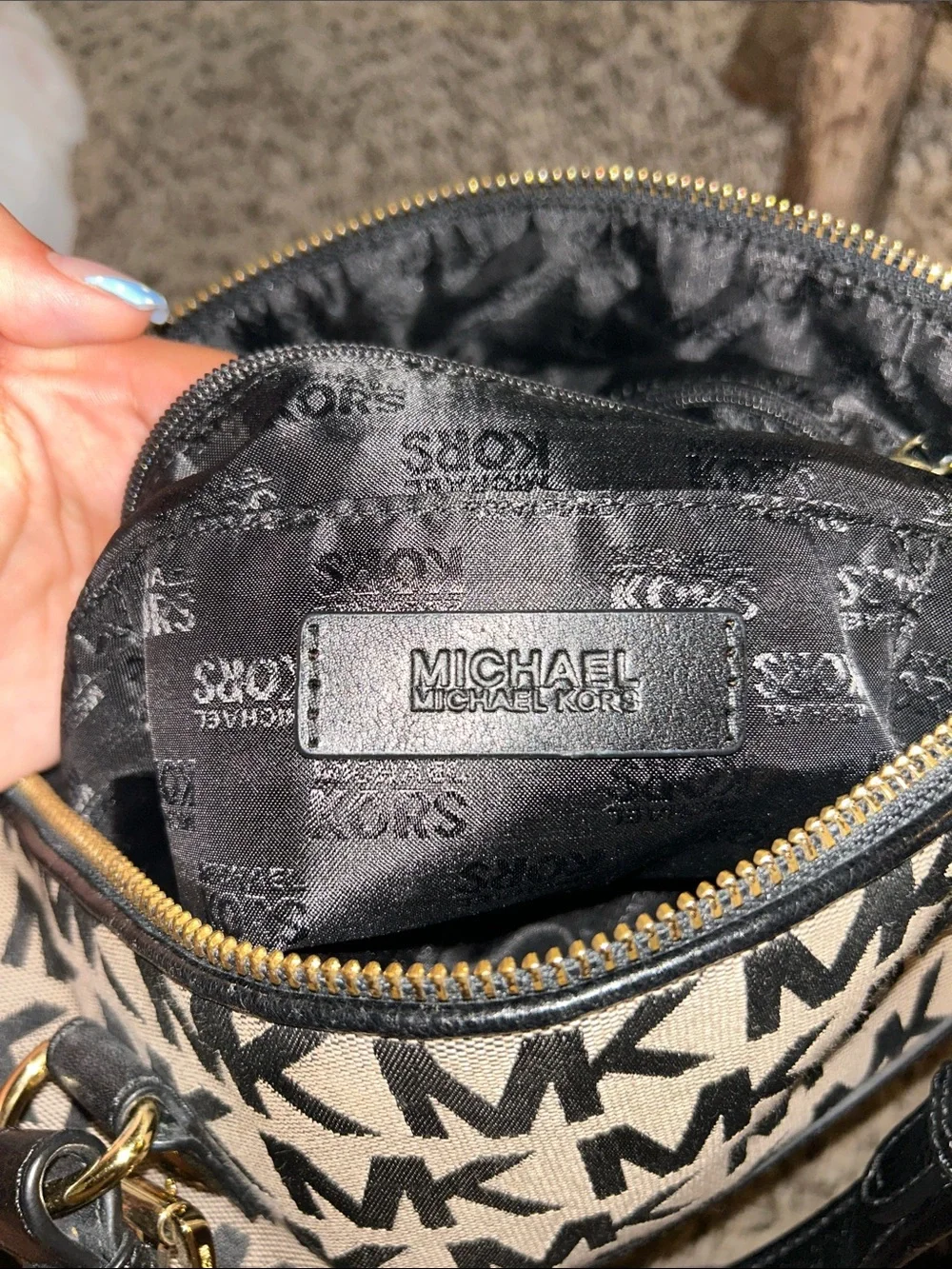 Michael Kors Brown & Black MK Logo Messenger Bag with Gold Hardware