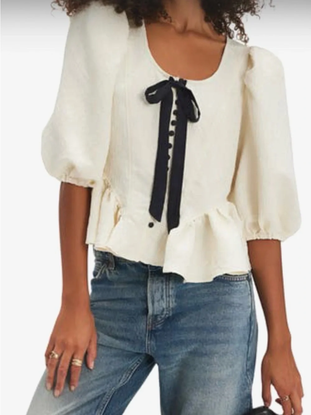 Free People Pamela Bow Top White Alyssum Black Bow