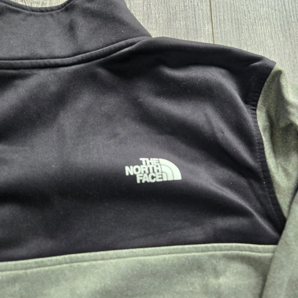 The North Face Mens Medium Quarter Zip Fleece Pullover Black Olive Green Pocket