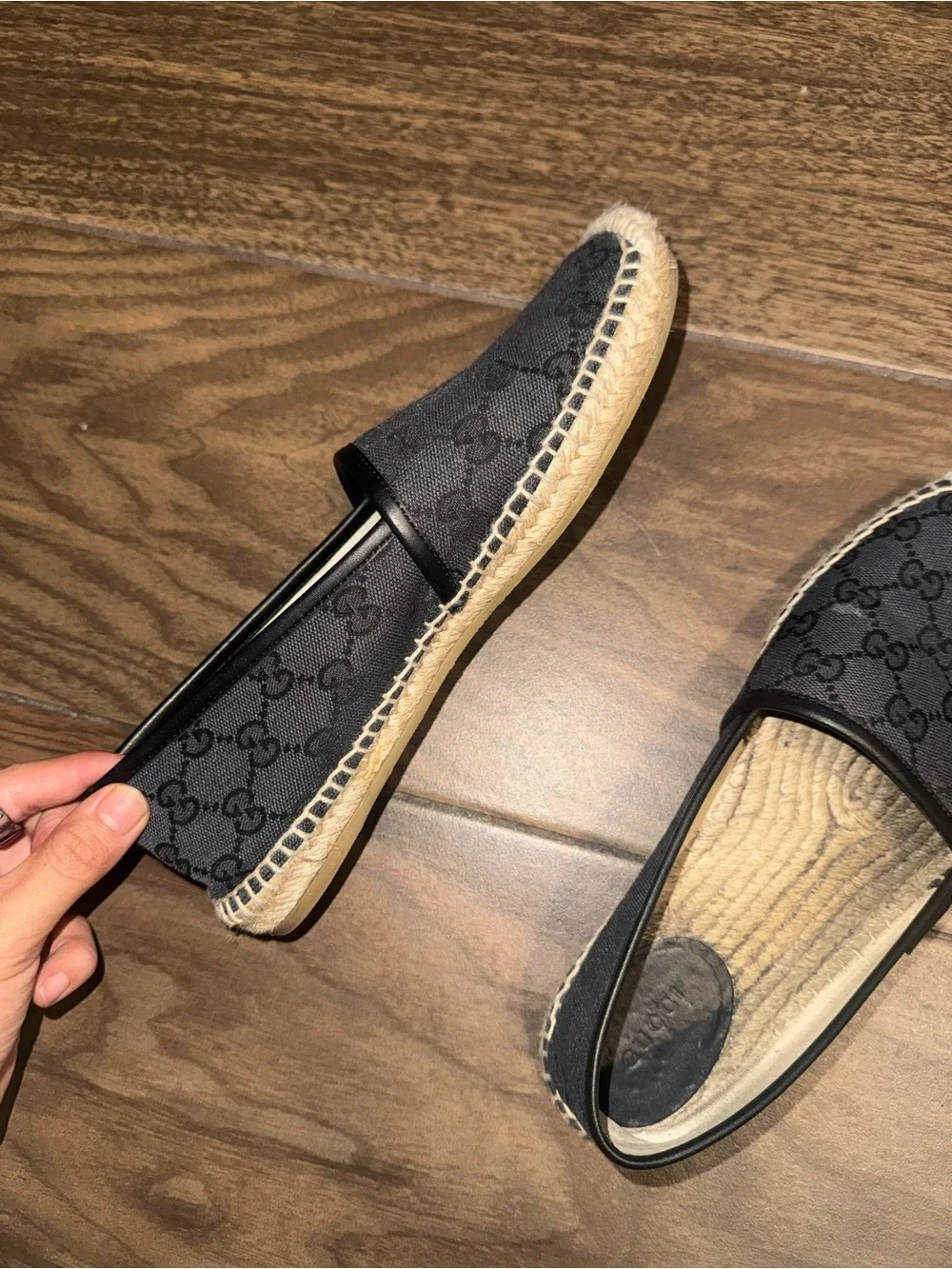 Gucci Black GG Canvas Espadrille Slip-Ons