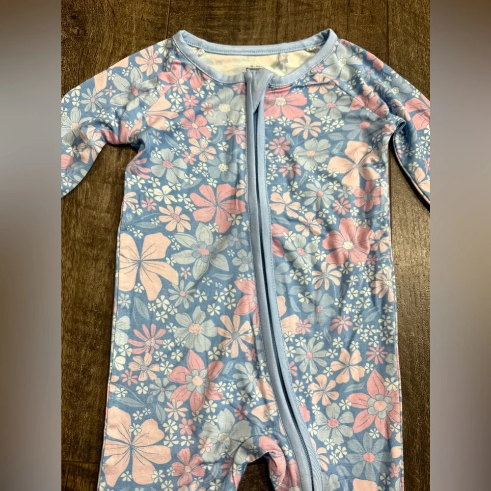 Baby Girl Blue Floral Print Bamboo Zipper Sleeper 3-6m