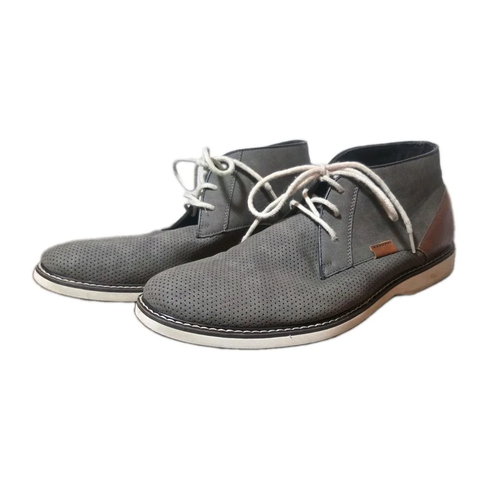J. Ferrari Oxford Shoes Mens 12 M JF Grey With Brown Faux Leather Details