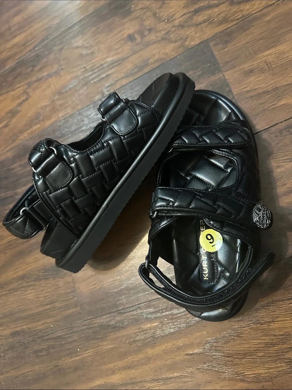 Kurt Geiger Kids Black Quilted Velcro Strap Sandals