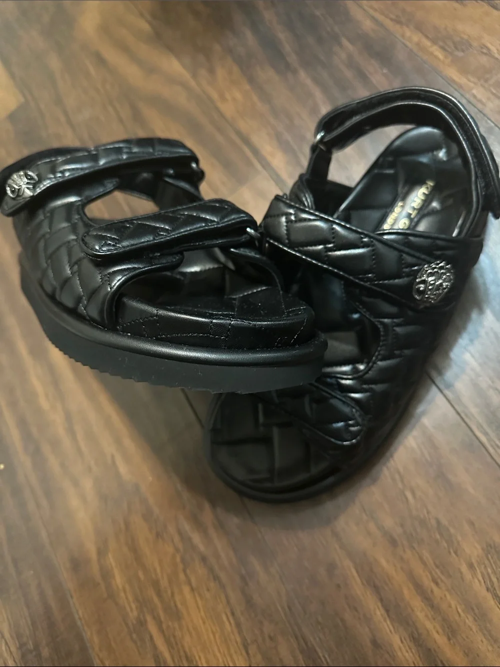 Kurt Geiger Kids Black Quilted Velcro Strap Sandals