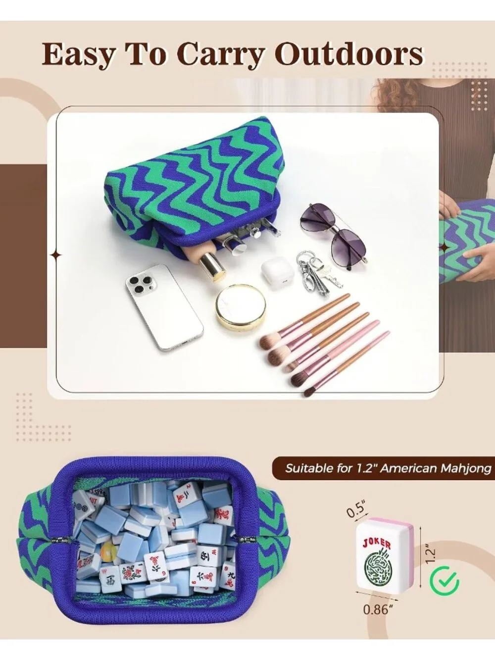 Woman's Blue Green Summer Beach Purse for Vacation Striped Dumpling Bags