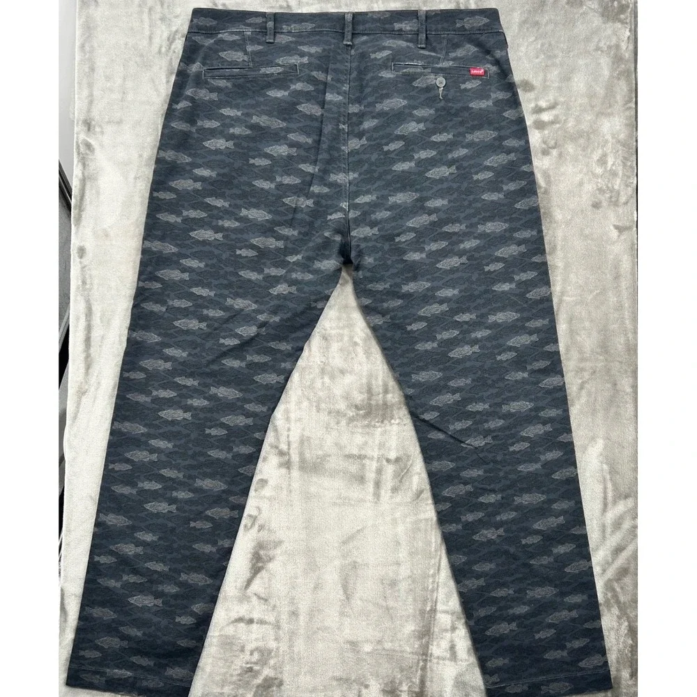 Levis XX Chino Standard Taper Pants Mens Navy Blue Fish Print 30 Inseam‎