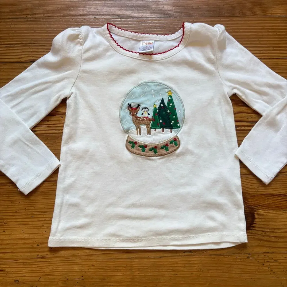 Gymboree white holiday Christmas snow globe animals long‎ sleeve shirt SIZE 4T