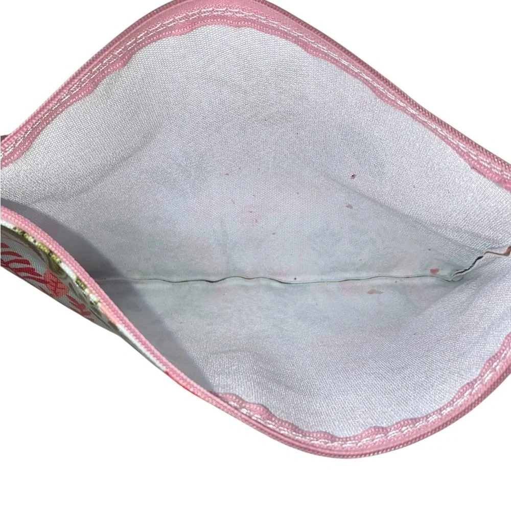 PINK FLAMINGO Vinyl Tropical Cosmetic Bag Light Blue, Pink Green 10” x  7-1/2”
