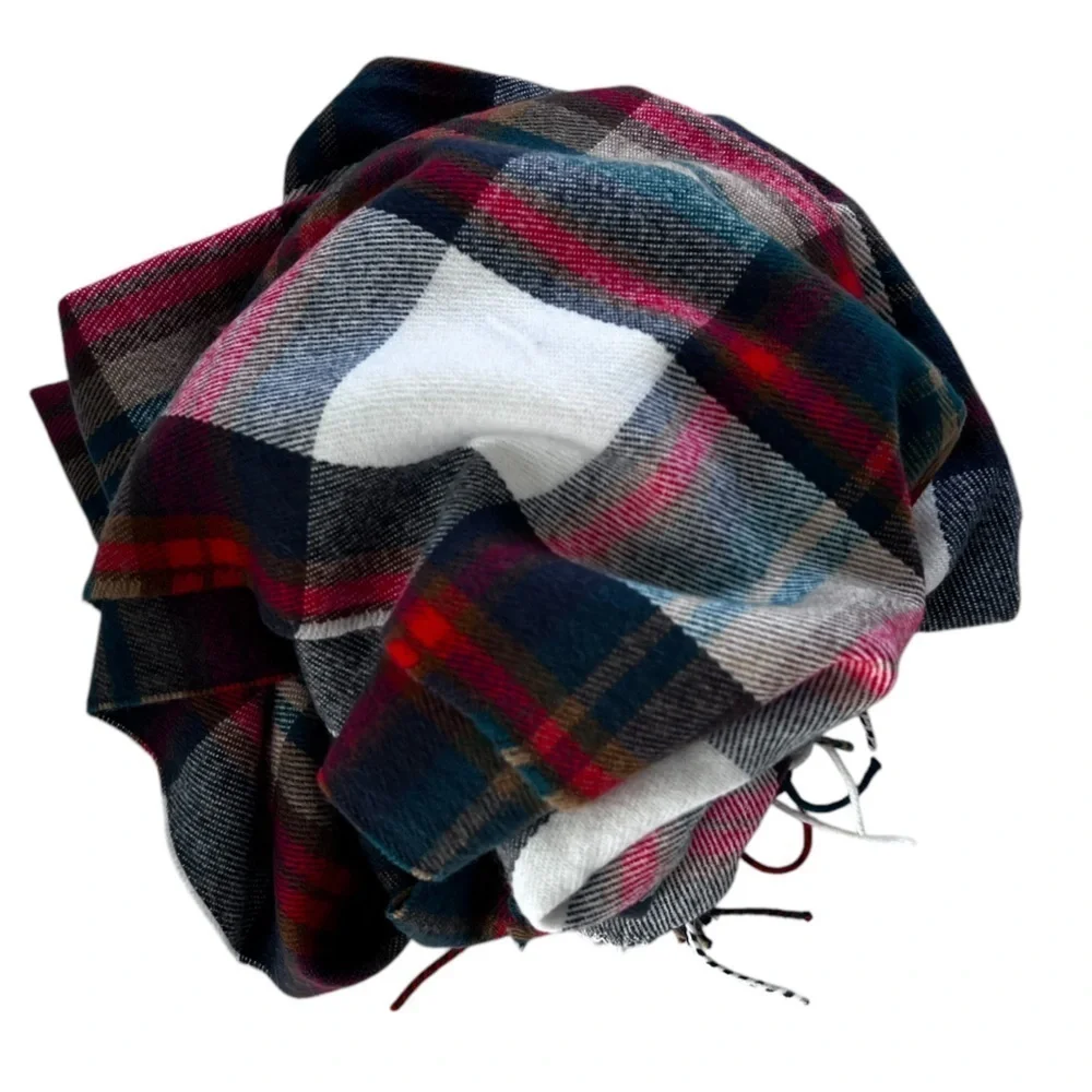 EUC J Crew Cabincore Juniper White Plaid Scarf