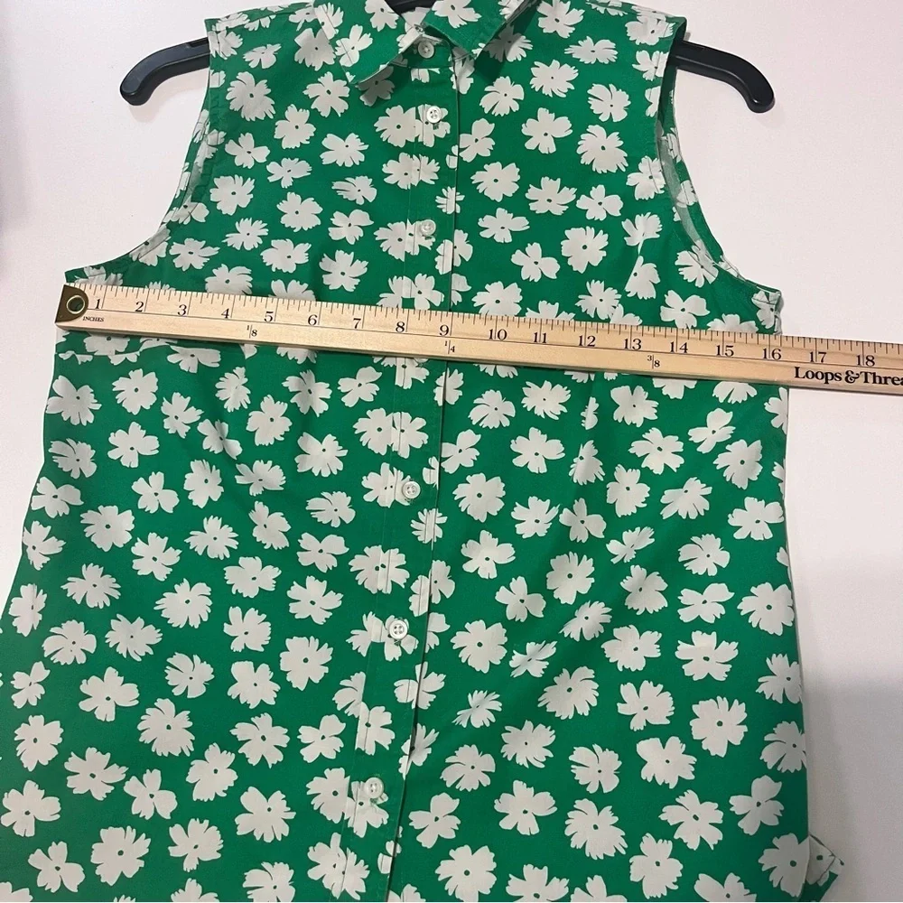 J. Crew Green and White Floral Sleeveless Top