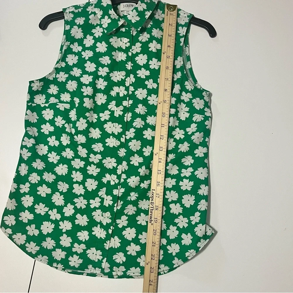 J. Crew Green and White Floral Sleeveless Top