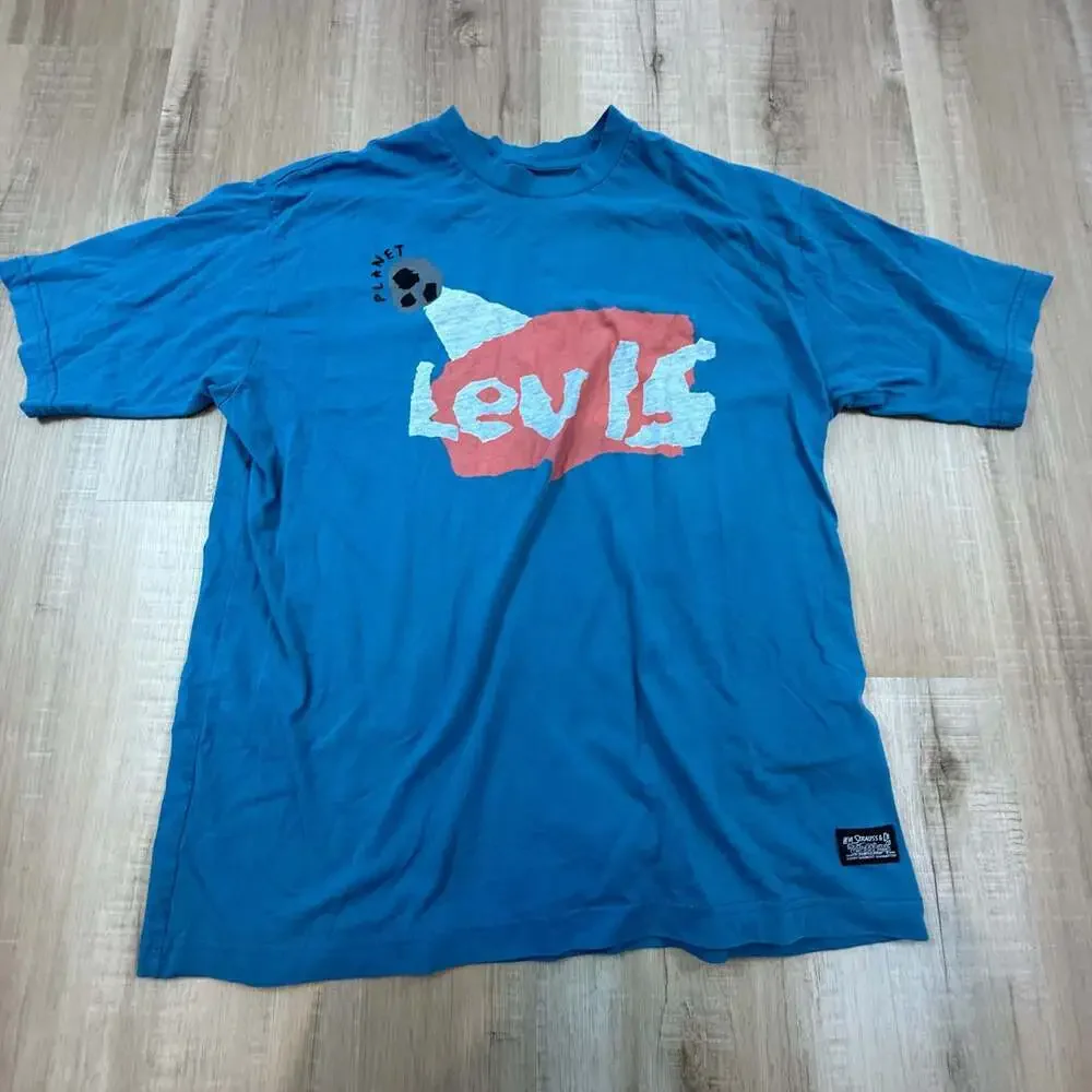 Levi's Planet Graphic Blue Short Sleeve T-Shirt Size L