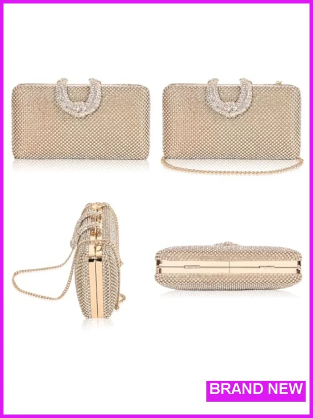 Crystal Encrusted Evening Clutch Detachable Chain Rhinestone Handbag