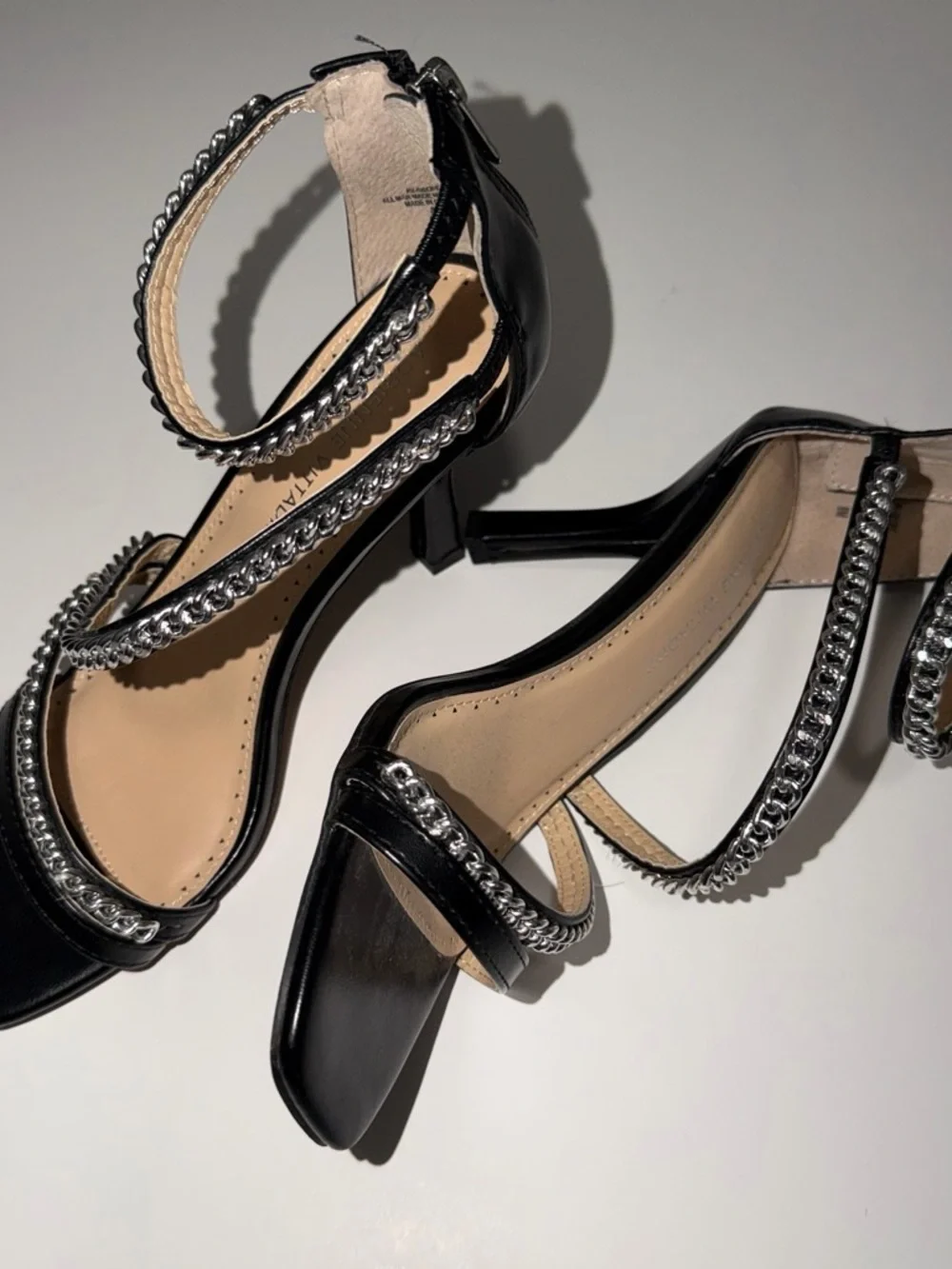 Adrienne Vittadini Black Chain-Trim Strappy Heels