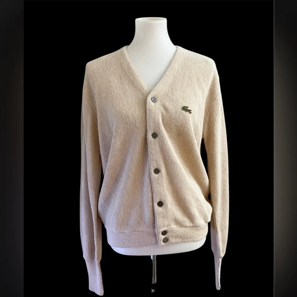 Vintage 70s 80s Izod Lacoste Cream Cardigan Preppy Academia School Retro Fall