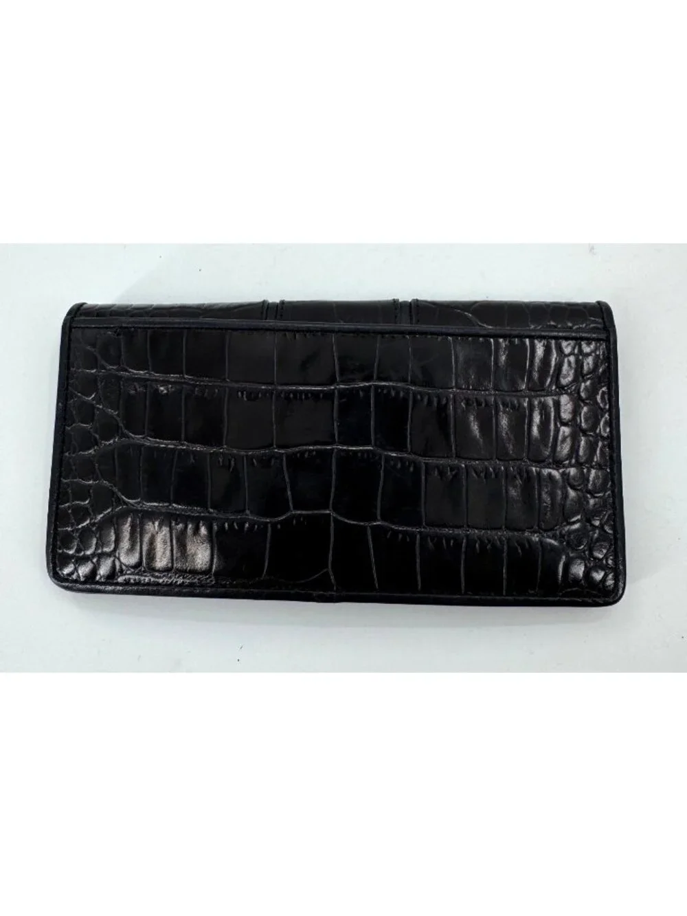 Brighton Black Crocodile Embossed Leather Checkbook Wallet Heart Silver Bar