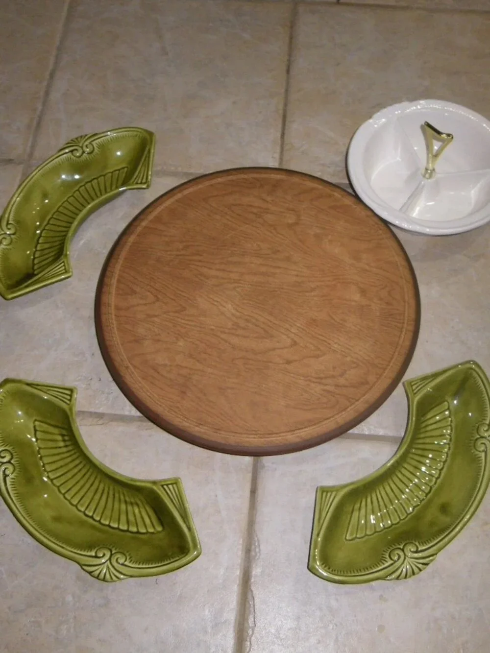 California Pottery Limited Edition Hors d'oeuvre 5 pc Set w/ Wooden Lazy Susan