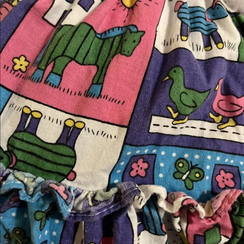 Vintage Martha’s Miniatures Baby Girls Pink Purple Animal Ruffle Dress