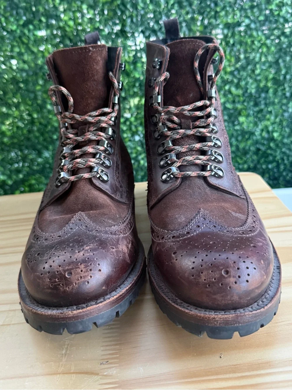 Frye George Adirondack Wingtip Boots Men’s 10 Brown Leather Suede Lug Sole
