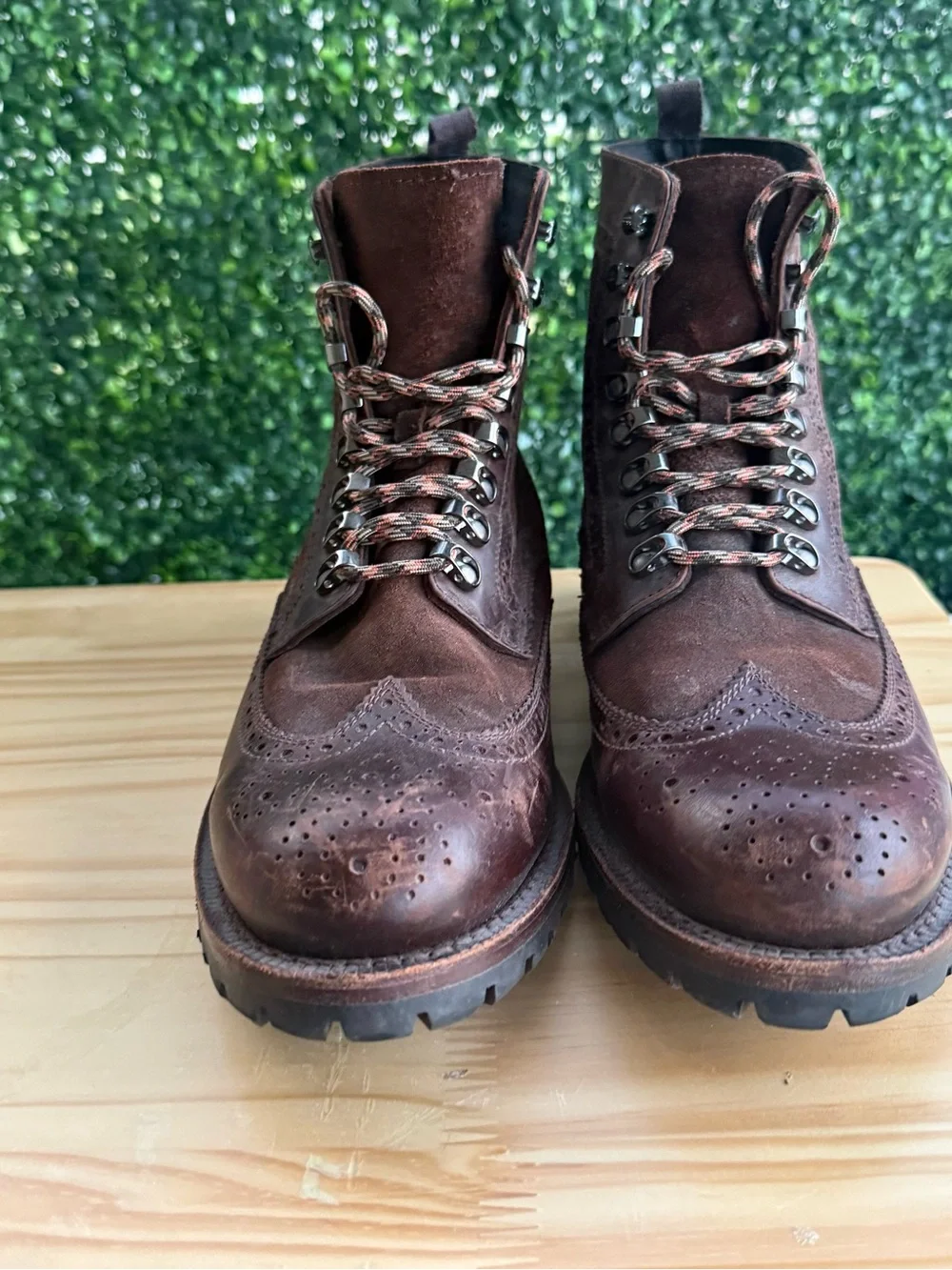 Frye George Adirondack Wingtip Boots Men’s 10 Brown Leather Suede Lug Sole