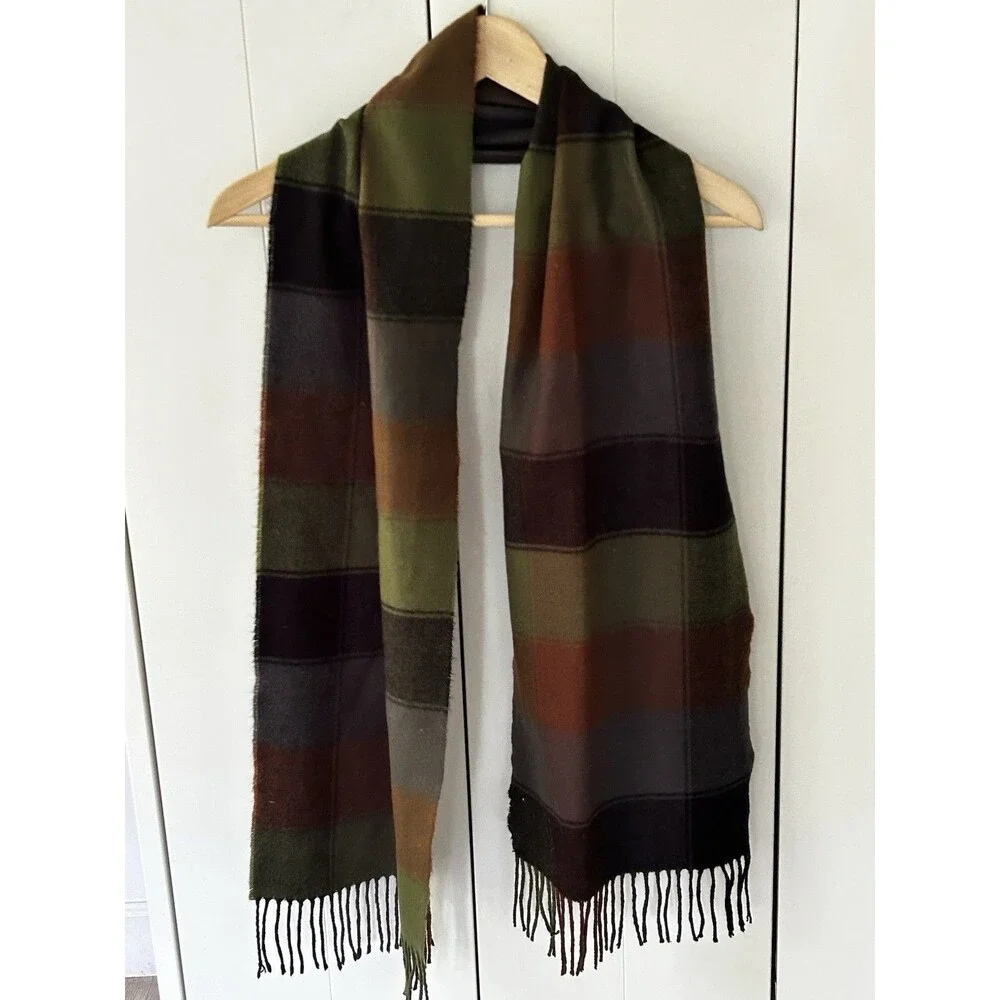 100% Cashmere Scarf Made in Scotland Fringe Plaid Preppy Classic Traditional