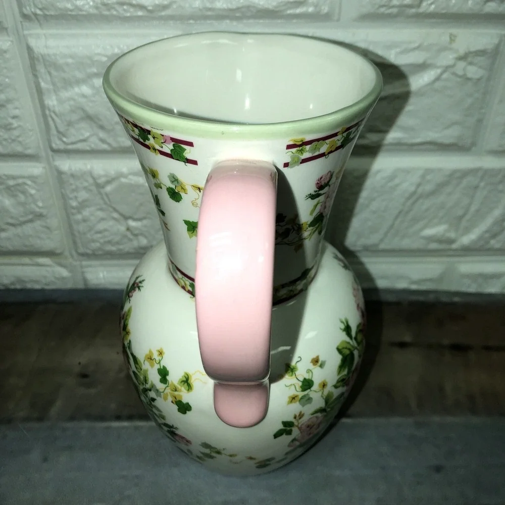 Vintage Laura Ashley Home‎ Pink Roses Pitcher Vase 7 1/2