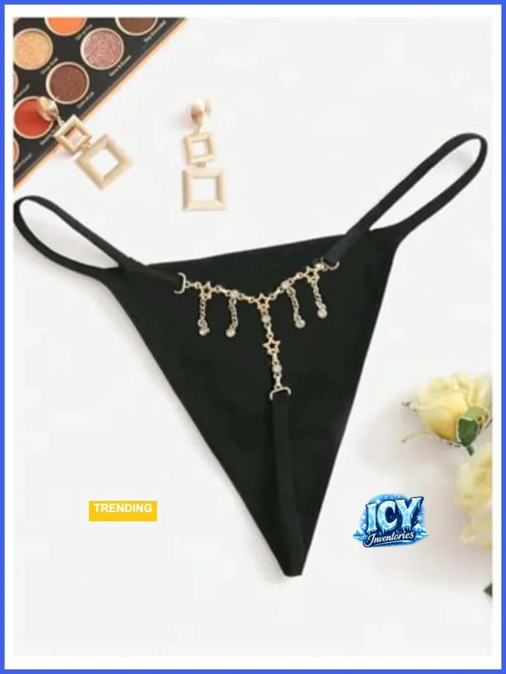 Women's Low Rise G-String Panty with Glitter Butterfly Appliques