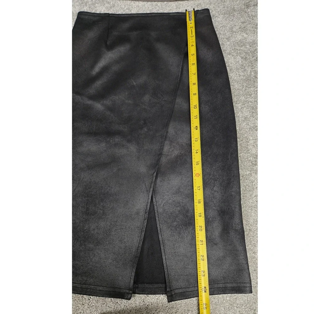 Free People Whitney Faux Leather Wrap Midi Slit Skirt Black Women's Size XS