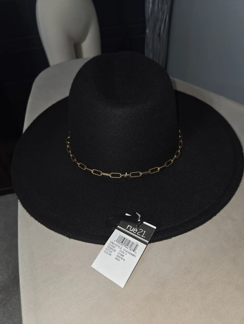 Black Fedora With Gold Chain Detail Butterfly Charms