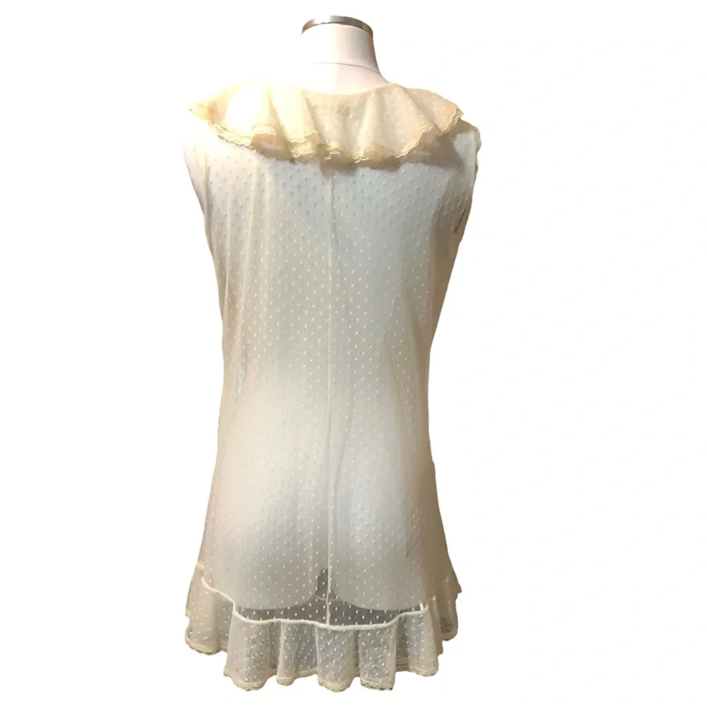 JULIANA FARO Dotted Lace Ruffle Collar Peignoir