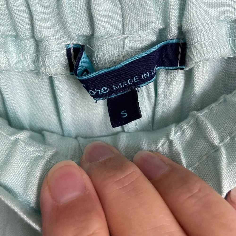 SHORE Brand Aqua Sea Glass Blue Linen Blend Blazer and Cropped Wide Leg Pants XS
