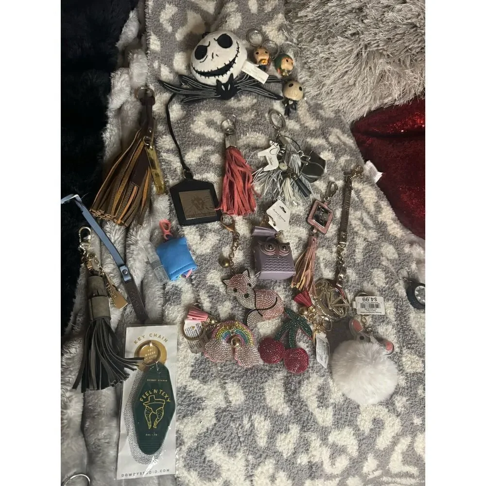 Lot of designer keychains,bag charms bling disney tassell