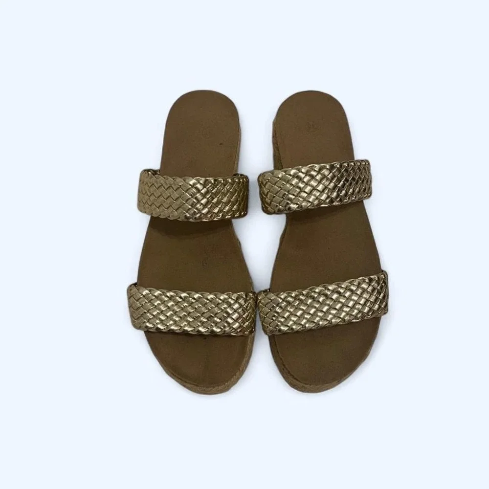 Gold braided‎ boho platform espadrille sandals size 7.5