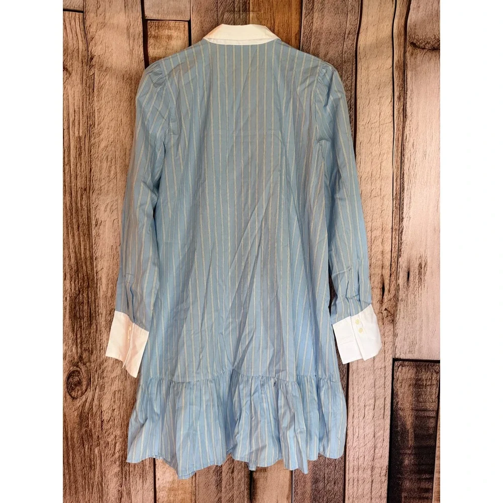 J.Crew Tall Tiered Shirt-Dress Striped Cotton Poplin Blue White 12 Tall‎ NWT