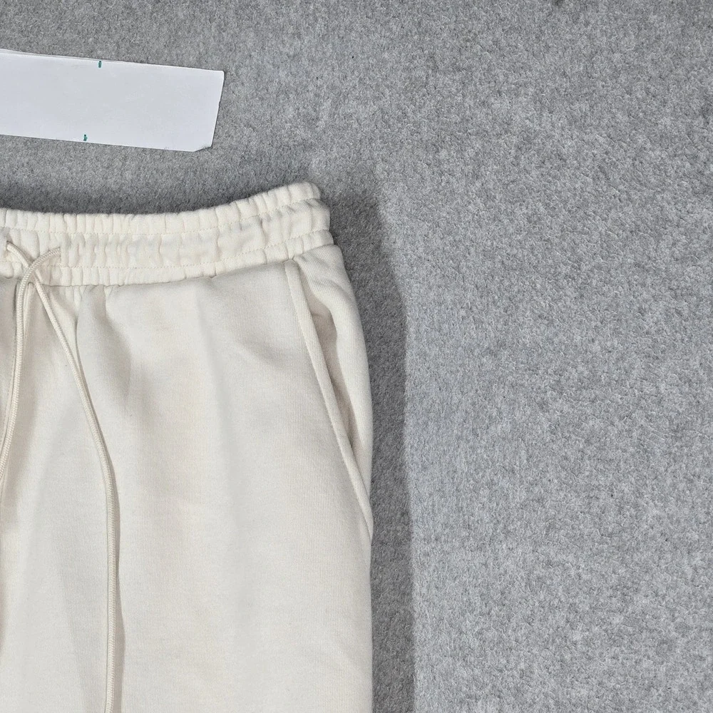 Adidas Men Activewear Pants M Cream Sweatpants Trefoil Logo Stripe READ