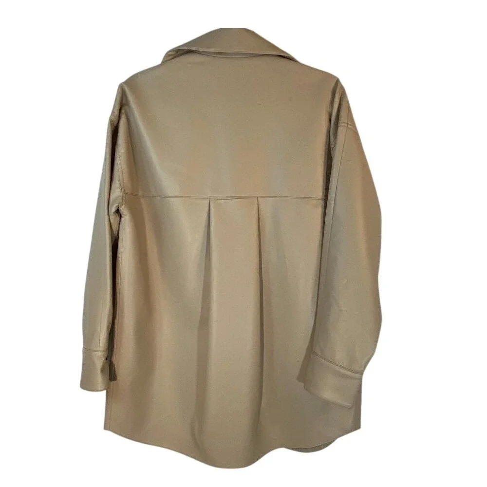 BCBGMAXAZRIA Faux Leather‎ Shacket Shirt Jacket Latte Beige