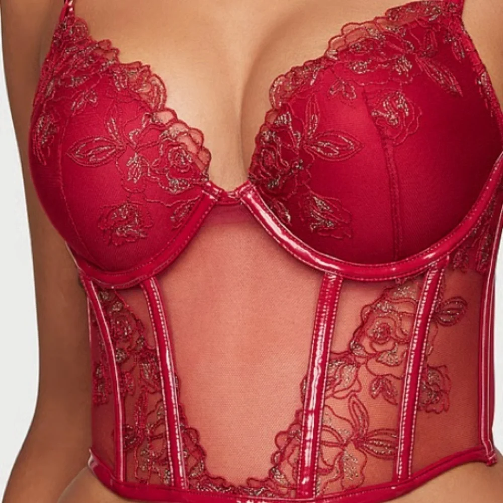 NWT $85 VICTORIA'S SECRET Very Sexy Midnight Affair Embroid Push-Up Corset 34C