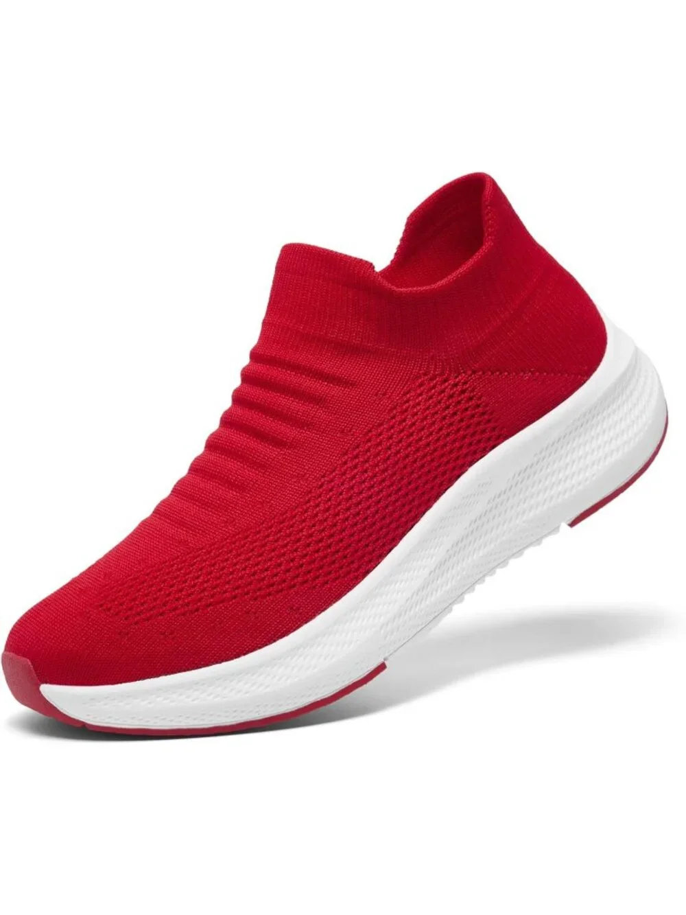 Women's Red Comfort Lightweight Sock Work Mesh Slip on Casual Sneaker Shoes